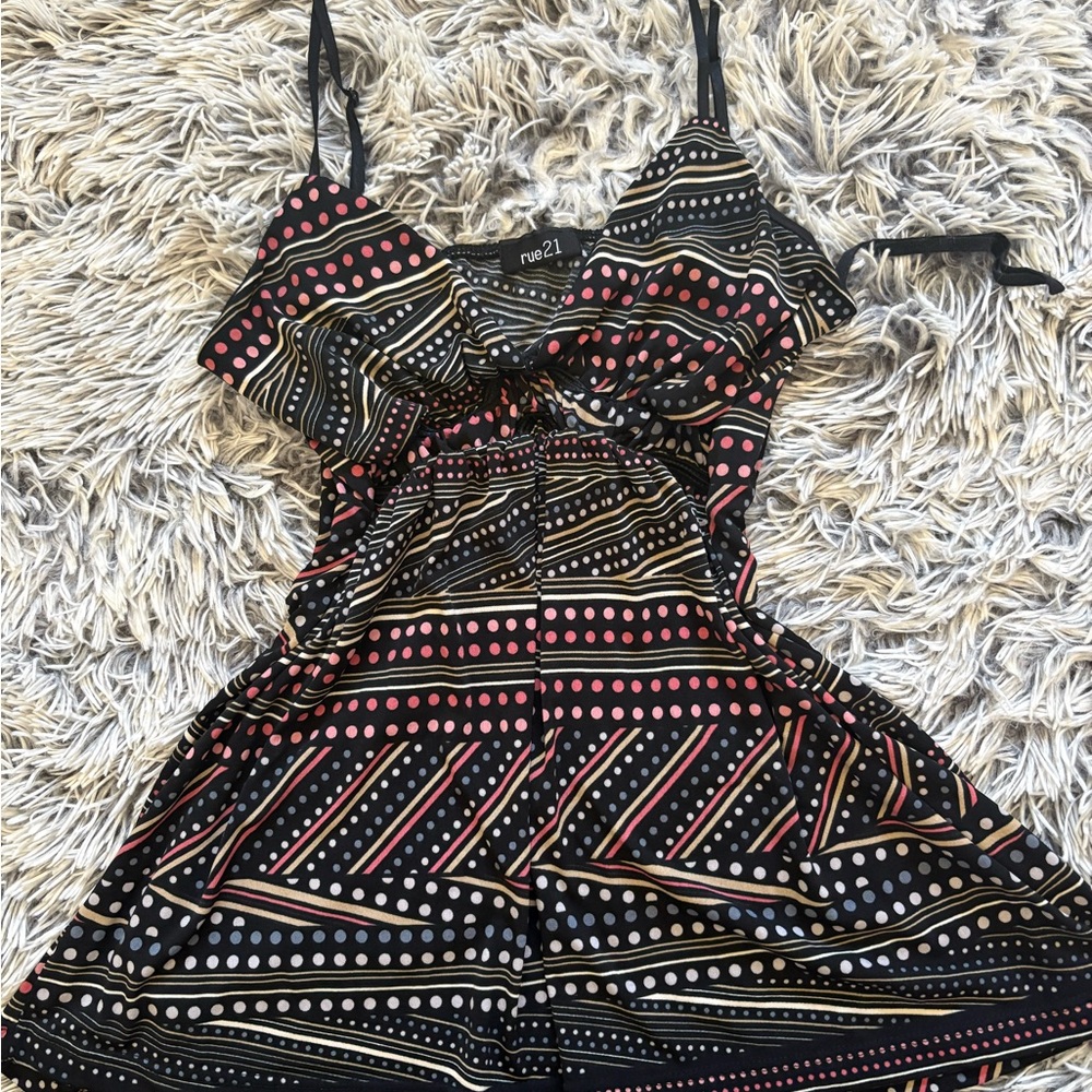 Rue21 Black top with Pink Dot & Cream Stripe Pattern